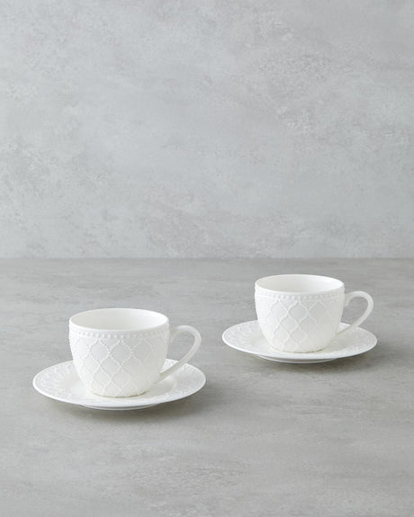Premium New Bone China Tea Cup Set 4 Piece 2 Person White 220ml