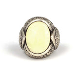925 Sterling Silver Men's Ring - Hand-Engraved Ivory Oval Stone