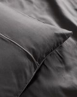 Premium 100% Cotton Sateen Piped Duvet Cover Set - Full/Queen - Anthracite Grey
