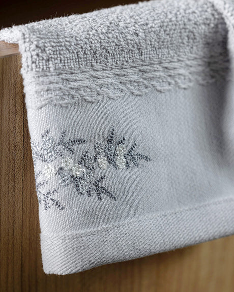 Pansy Embroidered 100% Cotton Hand Towel Set - 2 Pack