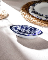 New Bone China Oval Plate - Elegant Blue Design with Handle