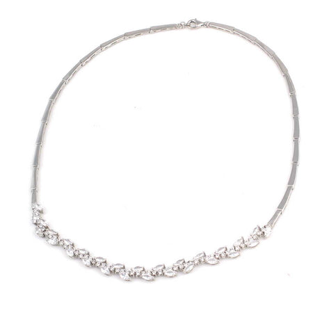 Sterling Silver White Zircon Leaf Tennis Necklace