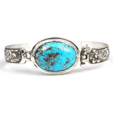 Sterling Silver Turquoise Unisex Bracelet with Hand-Engraved Design