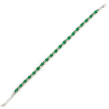 Sterling Silver Synthetic Emerald Tennis Bracelet - Almond Cut
