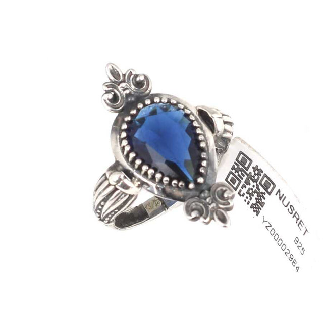 Exquisite 925 Sterling Silver Tear Drop Sapphire Ring