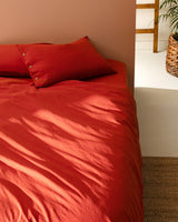 Ensemble de housse de couette double Gauffre froissée lavée - Parure de lit orange doux
