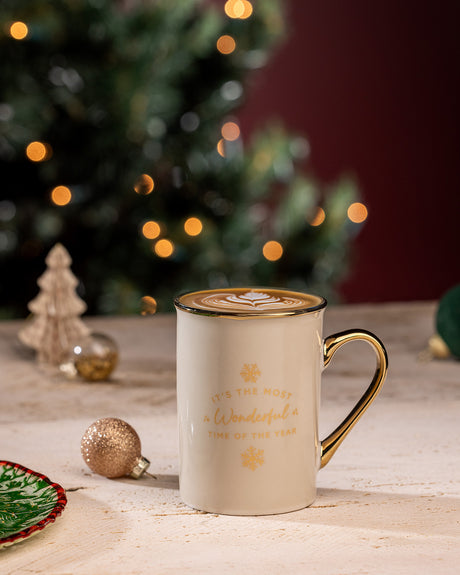 Elegant White and Gold Ceramic Coffee Mug - 280 ml Capacity