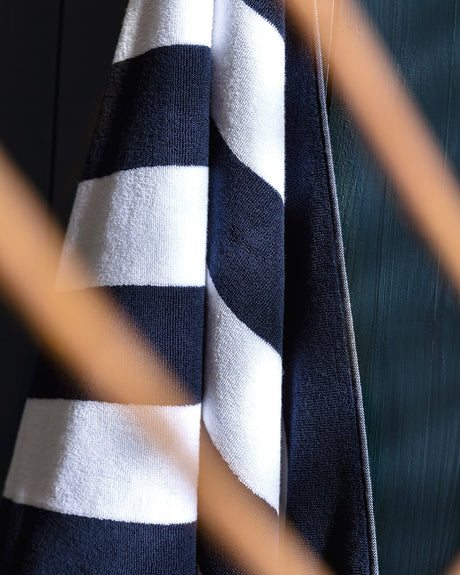 White Navy Stripe Absorbent Beach Towel