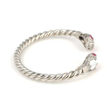 Premium 925 Sterling Silver Men's Bracelet Red Stone Snake Head Twisted Design