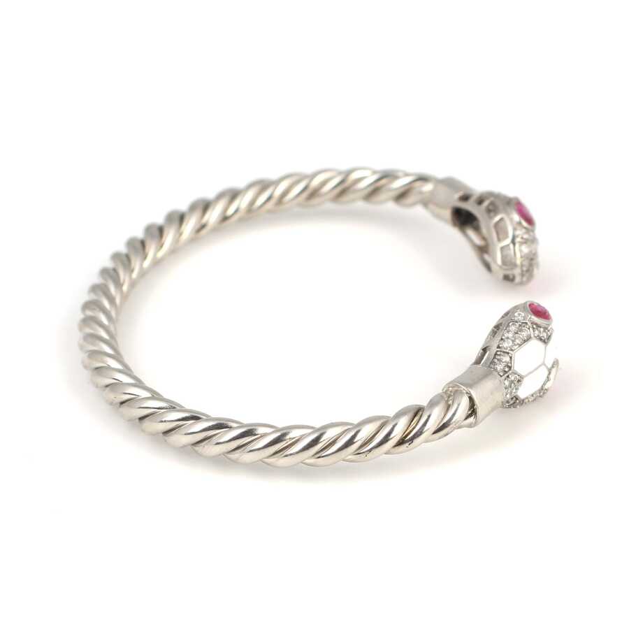 Premium 925 Sterling Silver Men's Bracelet Red Stone Snake Head Twisted Design