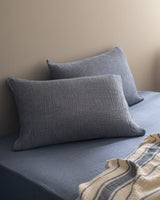 100% Cotton Single Pique Bedding Set - Clair Ecru & Navy