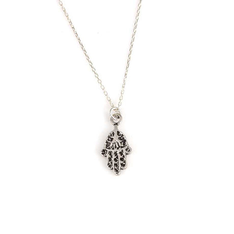 Sterling Silver Hamsa Hand Necklace - Patterned Petite Design