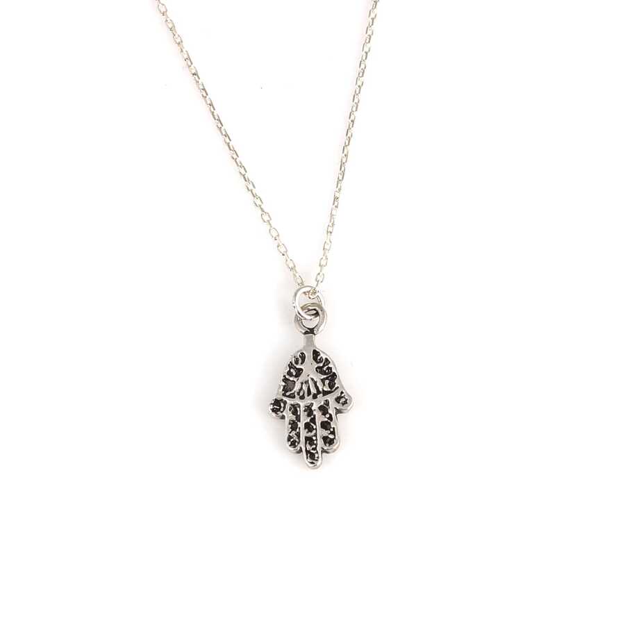 Sterling Silver Hamsa Hand Necklace - Patterned Petite Design
