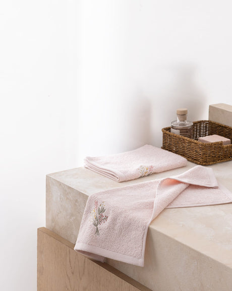 Embroidered 100% Cotton Hand Towel Set - 2-Piece, Powder Pink