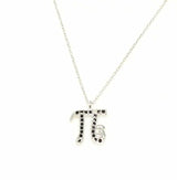 925 Sterling Silver Pi Symbol Necklace with Black Zircon Stone