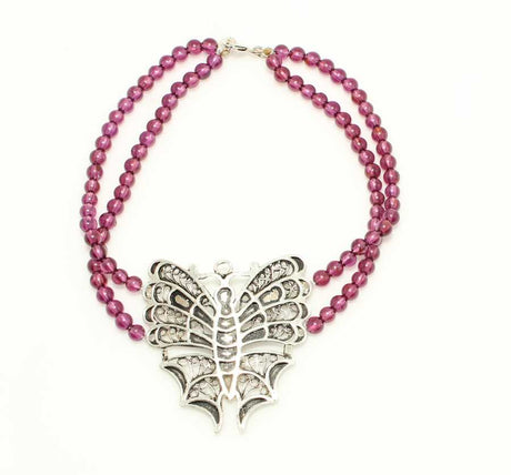 Sterling Silver Garnet Butterfly Bracelet - Elegant Design