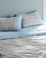 Twin Size 100% Cotton Crepe Patterned Duvet Cover Set - Blue & Beige