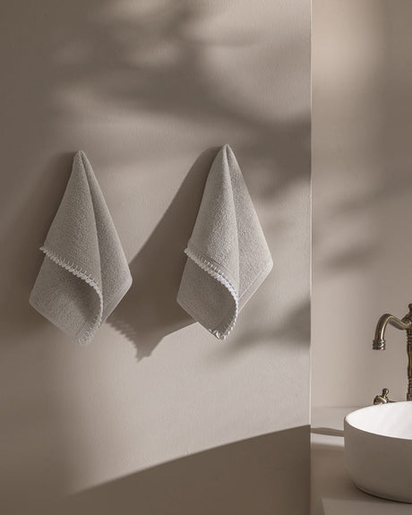 Crocheted 100% Cotton Hand Towel Set - 2 Pack, Grey & White