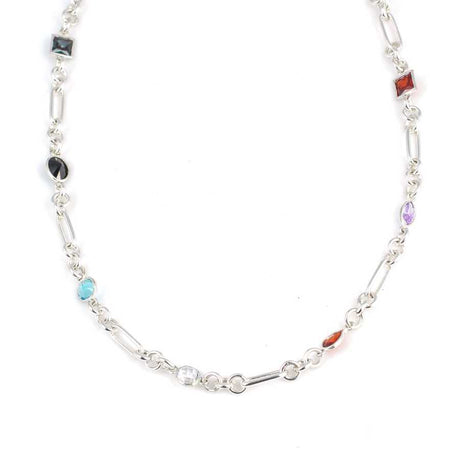 Premium Sterling Silver Colored Stone Paperclip Chain Necklace
