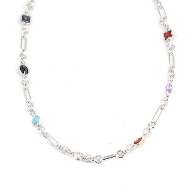 Premium Sterling Silver Colored Stone Paperclip Chain Necklace