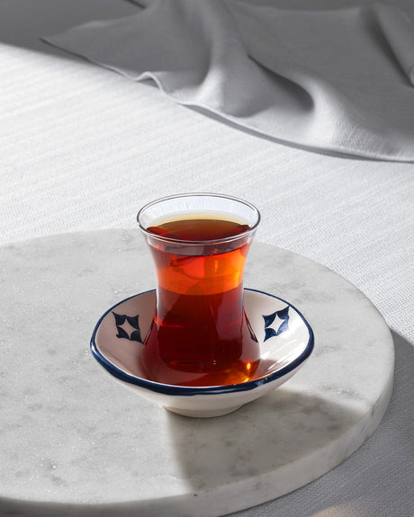 Glass & Ceramic Tea Set - Turkish Blue & White Motif