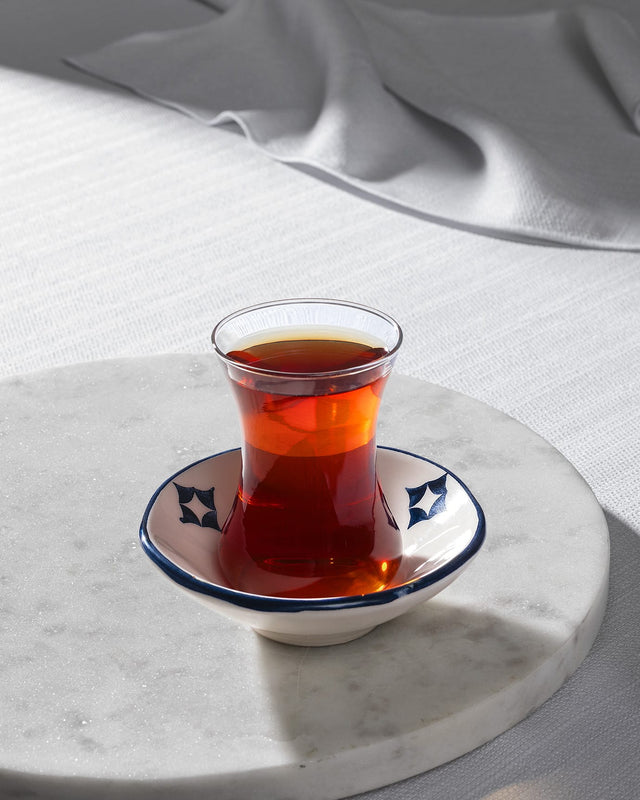 Glass & Ceramic Tea Set - Turkish Blue & White Motif