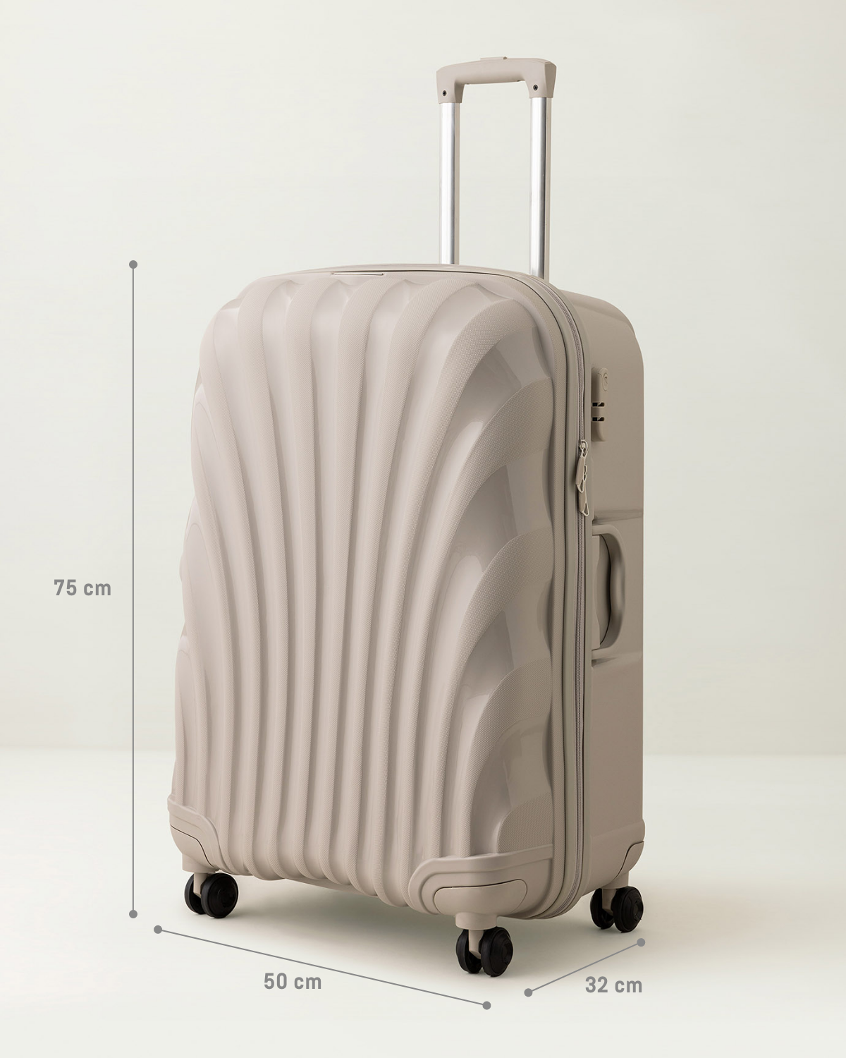 Large Beige Hardshell Rolling Travel Suitcase
