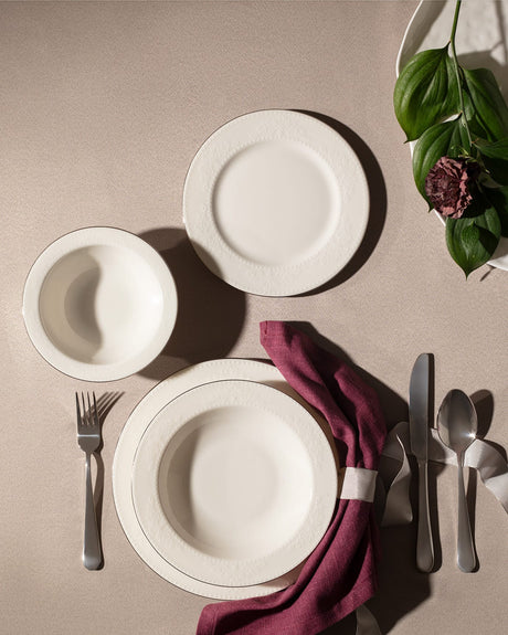 New Bone Porcelain 6-Person Dinner Set - Relief Gold & Platinum Accents