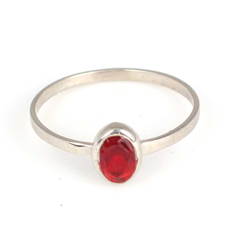 925 Sterling Silver Synthetic Ruby Ring - Classic Elegant Design