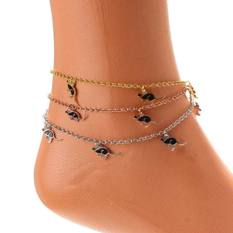 Premium 925 Sterling Silver Black Enamel Kangaroo Anklet