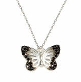 Sterling Silver Butterfly Pendant Necklace - Black Zircon