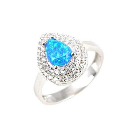 Premium 925 Sterling Silver Blue Drop Opal Entourage Ring