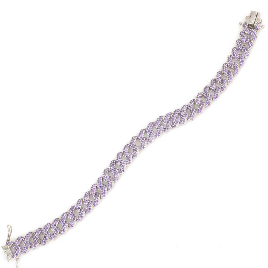 Premium Sterling Silver Purple Stone Curb Chain Bracelet