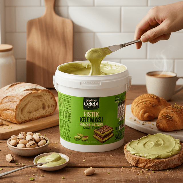 Celebiogullari Professional Antep Pistachio Cream (20% Pistachio) - 500g, 1kg & 5kg Buckets - TryAladdin