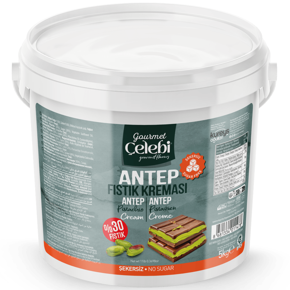 Celebiogullari Professional Sugar Free Antep Pistachio Butter (30%) - 500g, 1kg & 5kg Buckets - TryAladdin
