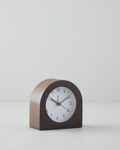Modern Decorative Desk Clock   10cm Diameter   Coffee Brown Finish
