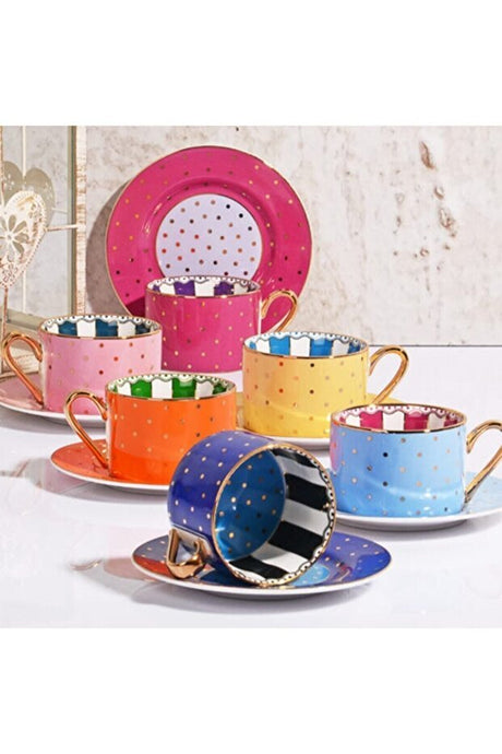 Cerrahoglu Luxury Polka Dot 6 - Piece Coffee Cup Set - 6 x 200ml - TryAladdin