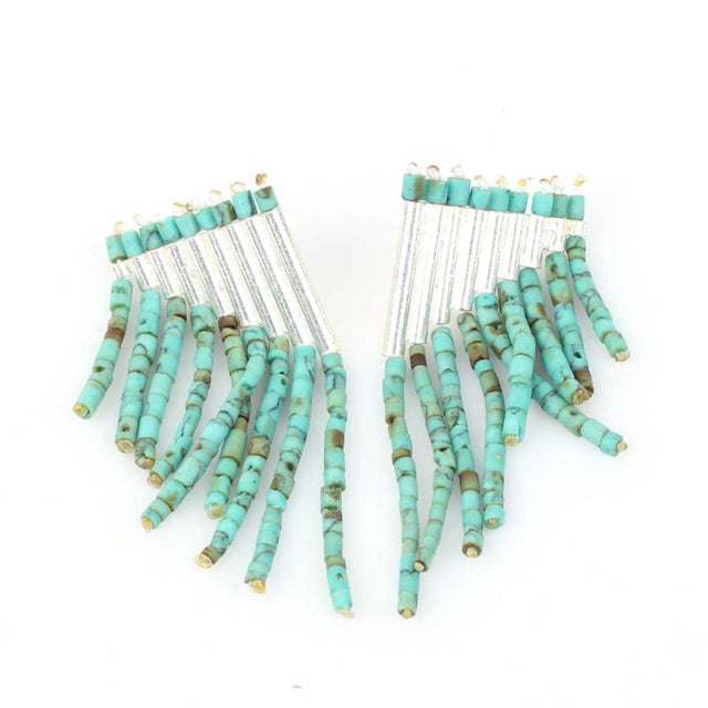 925 Sterling Silver Turquoise Dangle Earrings - 9-Row Fringed Design