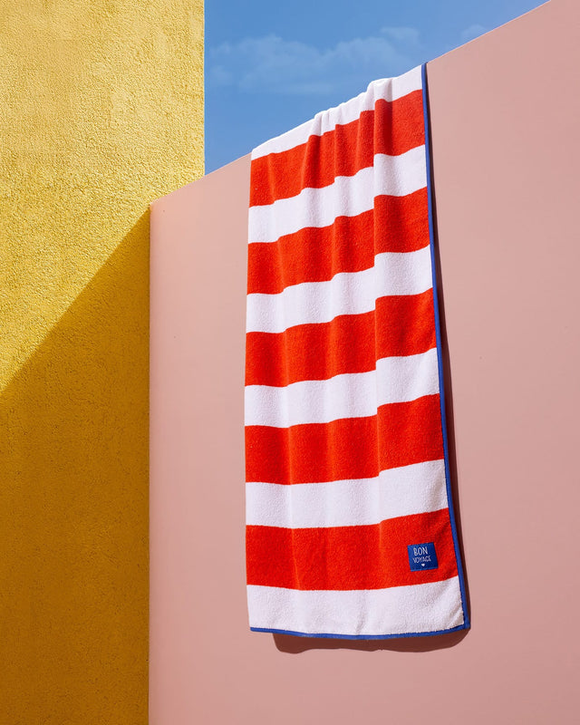 100% Cotton Beach Towel - Vibrant White & Orange Stripe