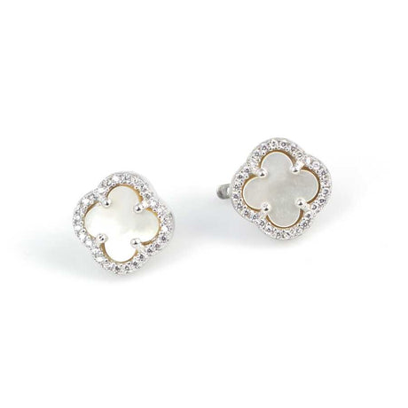 Premium 925 Sterling Silver Mother of Pearl Clover Earrings
