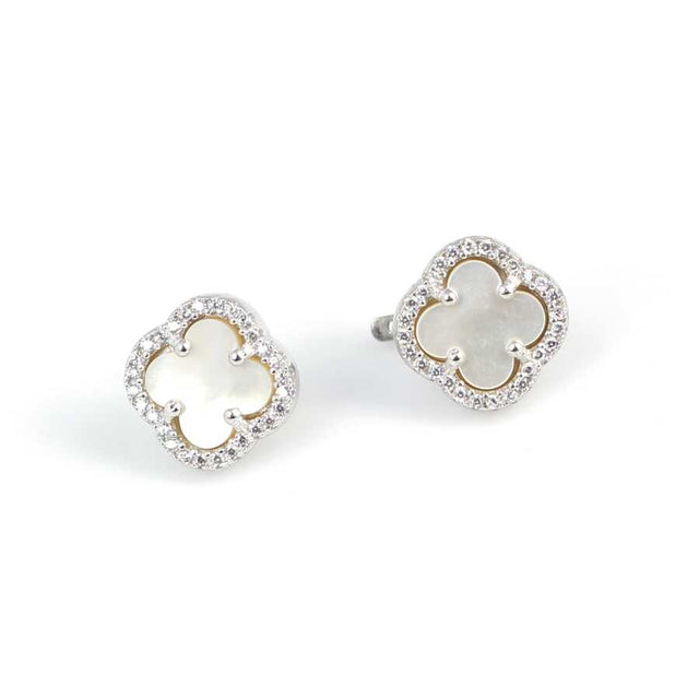 Premium 925 Sterling Silver Mother of Pearl Clover Earrings