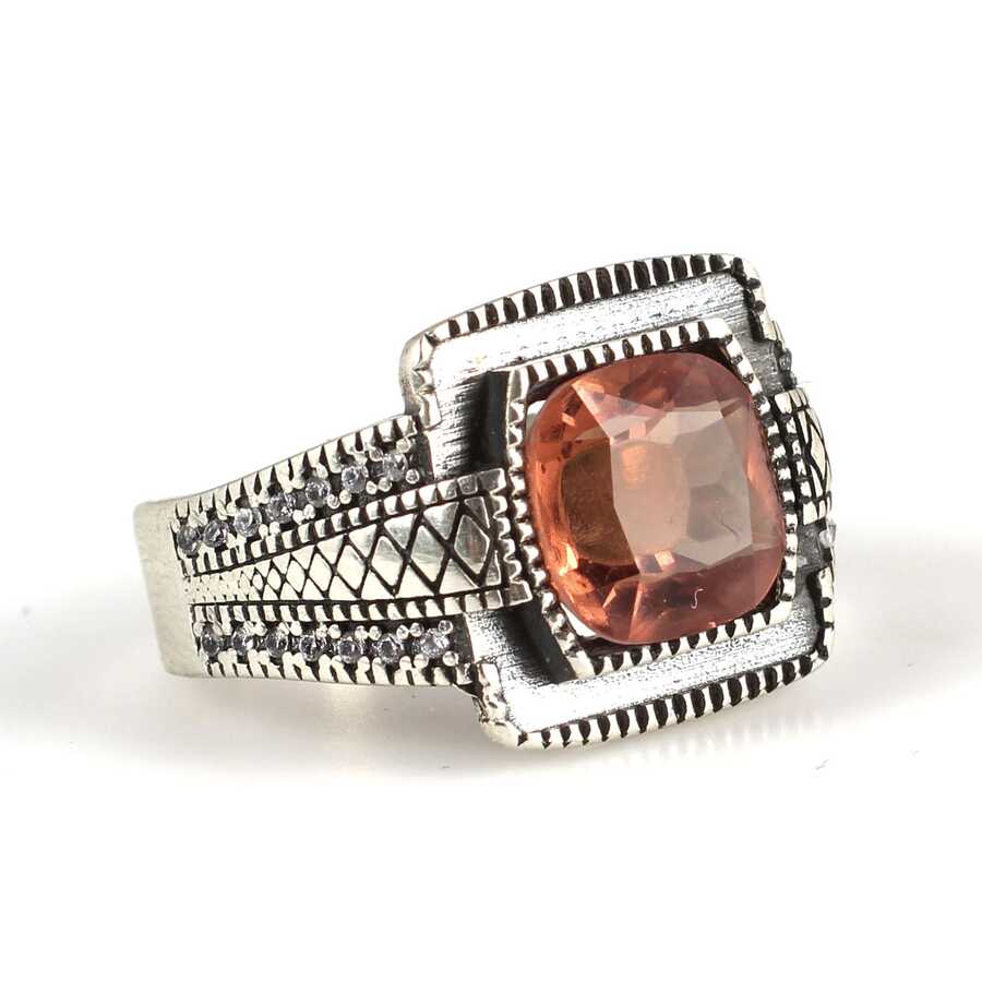 Sterling Silver Men's Ring - Square Zultanite & Zircon Accents