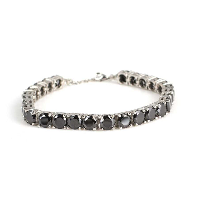 Sterling Silver Onyx Tennis Bracelet - Classic Round Stone Design