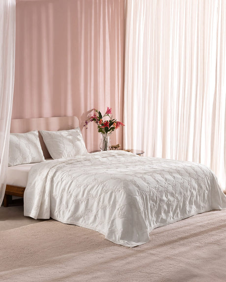 Polyester Double Bedspread Set - Fleuve Embroidered Design