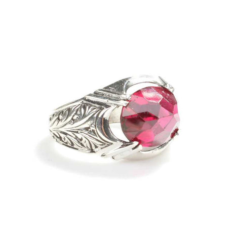 Premium 925 Sterling Silver Oval Faceted Synthetic Ruby Ring