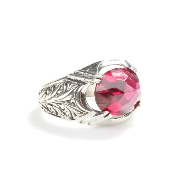 Premium 925 Sterling Silver Oval Faceted Synthetic Ruby Ring