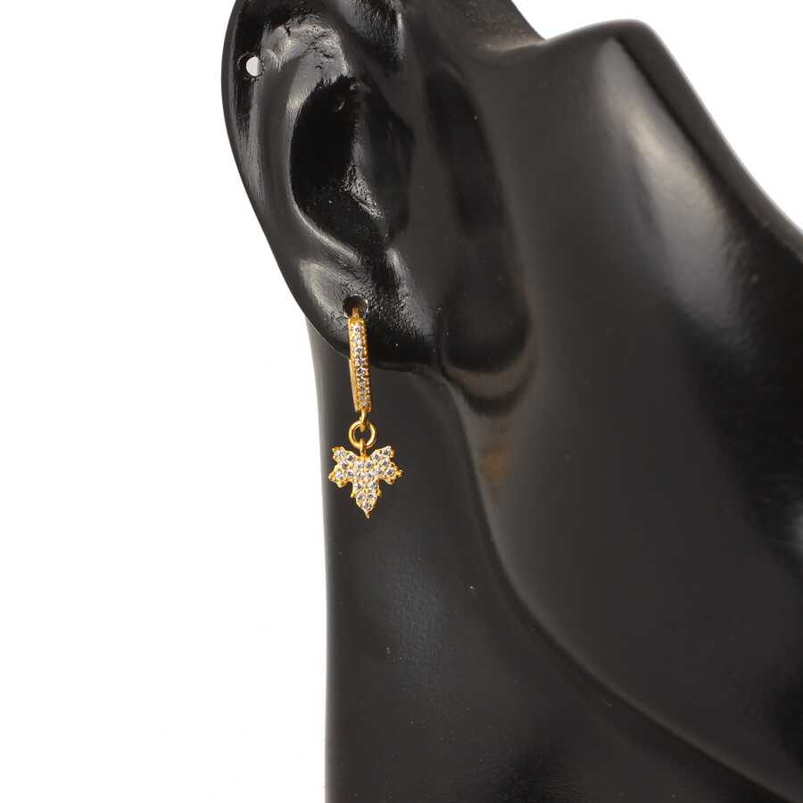 925 Sterling Silver Zircon Dangling Plane Tree Leaf Hoop Earrings