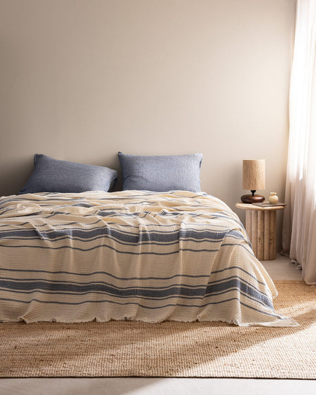 100% Cotton Single Pique Bedding Set - Clair Ecru & Navy