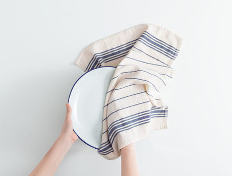 100% Cotton Kitchen Drying Cloth - Ecru & Navy Two-Tone Design