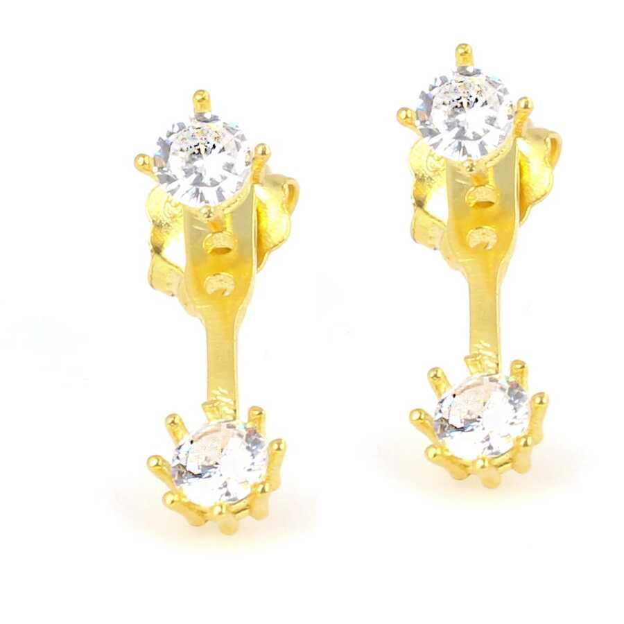 Sterling Silver Zircon Double Stone Stud Earrings